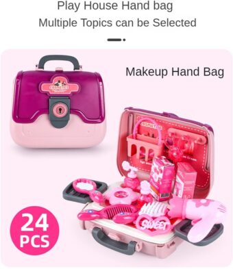 24 PCS Girls Fashion Beauty Salon Toys, Early Education Toys, Kids Makeup Kit, Dress Up Pretend Play with Toy Hairdryer, Comb, Portable Case, Premium Gifts for Toddler Girls (Cosmetic bag) - Image 7