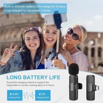 WIRELESS MIC K9 Dual Microphone Mic Plug & Play USB Type C Plug Wireless Lavalier Microphone - Image 6