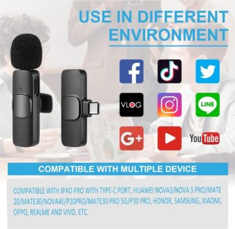 WIRELESS MIC K9 Dual Microphone Mic Plug & Play USB Type C Plug Wireless Lavalier Microphone - Image 4