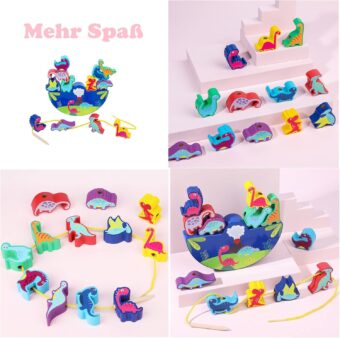 Dinosaur Toy from 3 Years Wooden Toy Stacking Game Wooden Balancing Stacking Stones Game 3D Montessori Threading Game Wooden Toy Motor Skills Toy Learning Toy Gifts for Children - Image 3