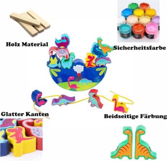 Dinosaur Toy from 3 Years Wooden Toy Stacking Game Wooden Balancing Stacking Stones Game 3D Montessori Threading Game Wooden Toy Motor Skills Toy Learning Toy Gifts for Children - Image 4