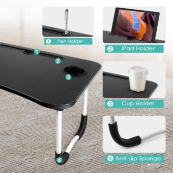 Wooden Laptop Table - Laptop Stand - Floor Table - Laptop table - Drawing Desk - Bed Tray Table Fold-able - Table Notebook Stand Reading Holder - Study Table - Portable Desk - Random Color - Image 8