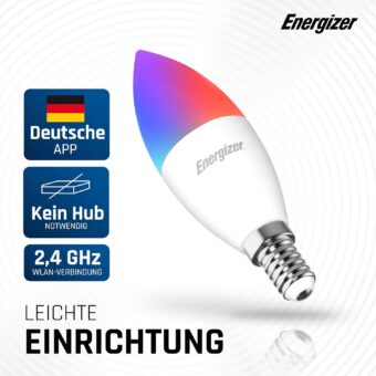 Energizer Smart LED Multicolor Dimmable WiFi Bulb, 5.5W, App Controllable, Home Bulb, with Alexa, Google and Siri, No Hub Required, Lamp Holder E14 - Image 2
