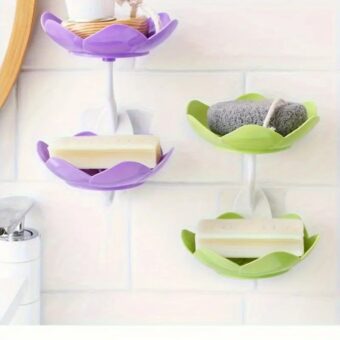 Multicolor Lotus Flower Soap Holder, Double Layer Wall-Mounted, No-Drill with Drainage, Quick-Dry Plastic Bathroom Organizer for Soap Storage, Soap Holder for Bathroom ( Random Color ) - 01 Stand - Image 10