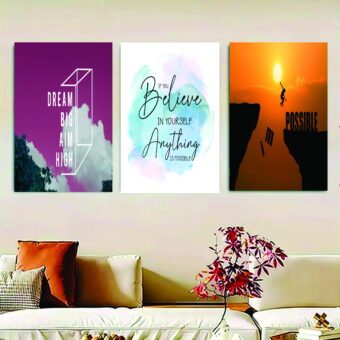 Set Of 3 Motivational Sticky Canvas Frames For Wall Decore / Sticky Phototiles