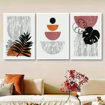 Set Of 3, Abstract Leaf Wall Art Photo Canvas Wooden Tile Frame