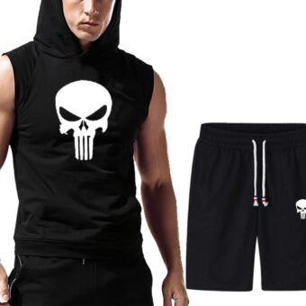 Men's Quick Dry Hooded+short Vest | Solid Black Color Fitness Training Muscle Workout Gym track suit for man