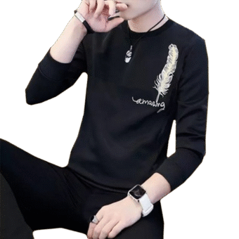 New Collection: Men's Stylish Print Full Sleeves T-Shirt - Premium Quality & Fashionable Design for a Smart Look | Black Leaf Print T-Shirt - Image 2