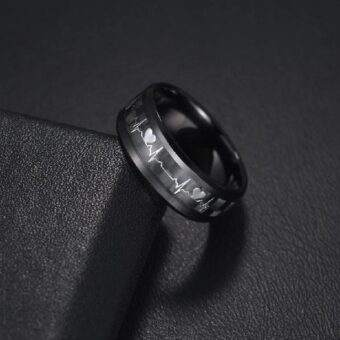 Pack Of 2 Unique heartbeat design charm Ring steenles Steel  band rings For Unisex