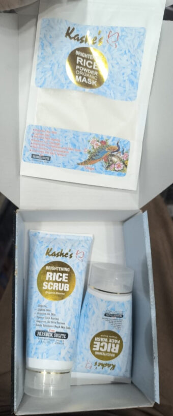 Kashe's Rice Extract Bright Glow Kit ( Rice Face Wash + Rice Scrub + Rice Mask ) - Image 3