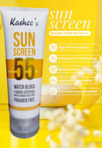 Kashee's Sunscreen SPF 55 | Water & Sweat Resistant, Paraben-Free | Broad Spectrum Sun Protection | 150ml
