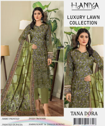 ✨ HANIYA  ✨ 3 Piece  Digital Printed DORIYA Shirt With Front Shifli Boring Daman ChickenKari/Unstitched Suit New Collection For Womens