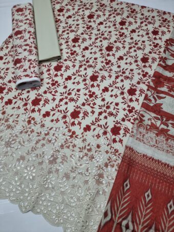✨ HANIYA  ✨ 3 Piece  Digital Printed DORIYA Shirt With Front Shifli Boring Daman ChickenKari/Unstitched Suit New Collection For Womens - Image 2