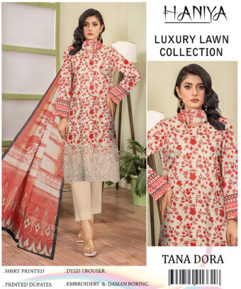 ✨ HANIYA  ✨ 3 Piece  Digital Printed DORIYA Shirt With Front Shifli Boring Daman ChickenKari/Unstitched Suit New Collection For Womens