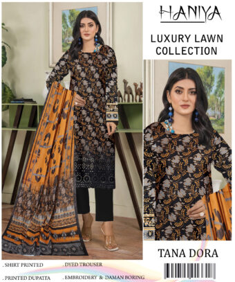 ✨ HANIYA  ✨ 3 Piece  Digital Printed DORIYA Shirt With Front Shifli Boring Daman ChickenKari/Unstitched Suit New Collection For Womens