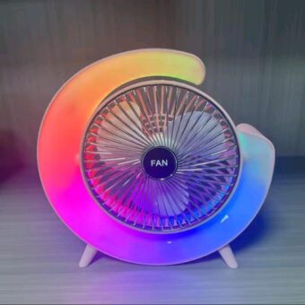 7 Colors LED Atmosphere Light Mini Electric fan Portable Table Fan Quiet USB Rechargeable Fan 3 Speeds 180°Adjustable Fan - Image 6
