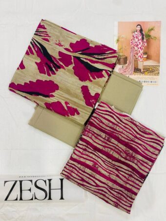 ✨ ZESH   ✨ 3 PieceUnstitched Suit ZESH SUMMAER LAWN COLLECTION 2025