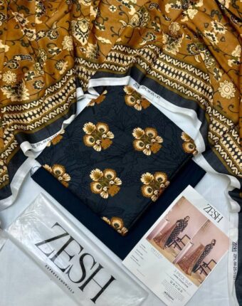 ✨ ZESH   ✨ 3 PieceUnstitched Suit ZESH SUMMAER LAWN COLLECTION 2025 - Image 3