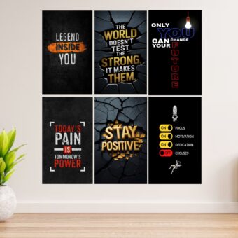Set Of 6 Motivational Wooden Canvas Frames For Wall Decore / Sticky Phototiles Frames
