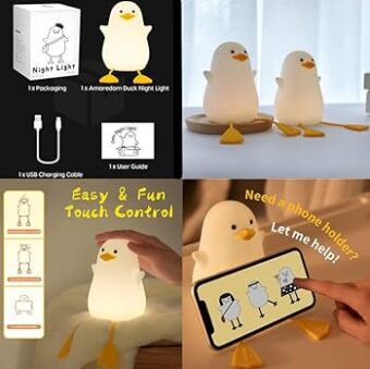 Duck Night Light, LED Squishy Duck Lamp,Cute Silicone Dimmable Nursery Nightlight,Rechargeable Bedside Touch Lamp