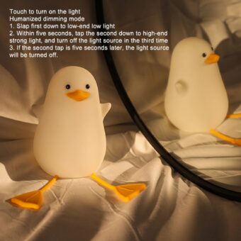 Duck Night Light, LED Squishy Duck Lamp,Cute Silicone Dimmable Nursery Nightlight,Rechargeable Bedside Touch Lamp - Image 3