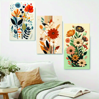 Set Of 3 Flower Sticky Canvas Phototiles Frame For Wall, Home Decor