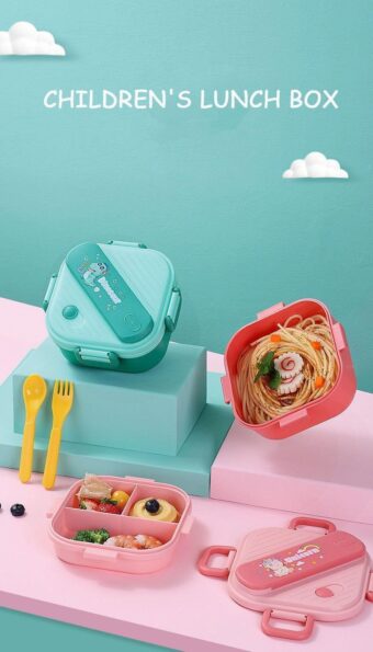 3 Grids Unicorn Lunch Box For Children Students Sandwich Fruit Food Storage Container Cartoon Kids Bento Box For School Camping - Random Color - Image 7