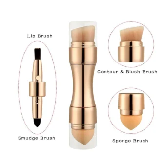 Max Factor x 4 in 1 makeup brush  Set Portable Mini Travel Makeup Brushes Makeup Brush Mini 4 in 1 Kit for Travel Cosmetic Applicator Foundation Sponges Brushes Concealer Professional Make Up Tools (random color) - Image 9