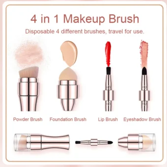 Max Factor x 4 in 1 makeup brush  Set Portable Mini Travel Makeup Brushes Makeup Brush Mini 4 in 1 Kit for Travel Cosmetic Applicator Foundation Sponges Brushes Concealer Professional Make Up Tools (random color) - Image 5