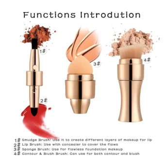 Max Factor x 4 in 1 makeup brush  Set Portable Mini Travel Makeup Brushes Makeup Brush Mini 4 in 1 Kit for Travel Cosmetic Applicator Foundation Sponges Brushes Concealer Professional Make Up Tools (random color) - Image 10