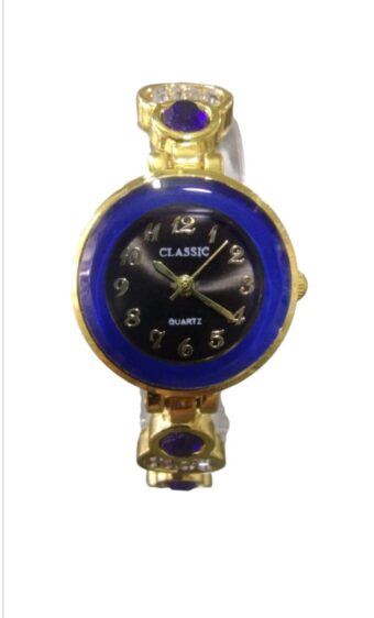 Ladies Beautiful Women's Watch in blue with golden stainless steel strap