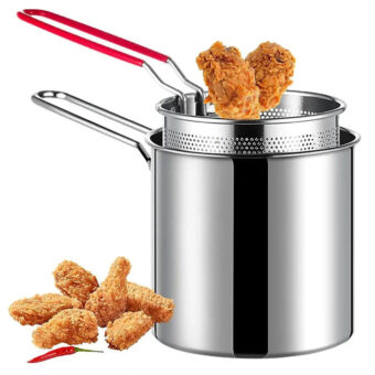 Stainless Steel Deep Fryer Pot with Strainer – Heavy-Duty Frying Pan for Home Kitchen Use – 1200ML Oil Capacity - Image 3