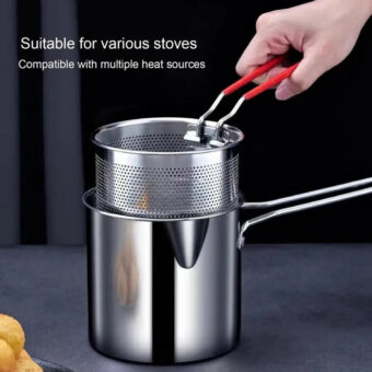 Stainless Steel Deep Fryer Pot with Strainer – Heavy-Duty Frying Pan for Home Kitchen Use – 1200ML Oil Capacity - Image 4
