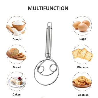 1 Pcs Manual Non Stick Steel Flour Cream Mixer Beater | Dough Whisk Mixer, Kitchen Baking Blender Tool - Image 3
