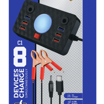 Dany C-1 Clipper Charger | 6 USB Ports | LED Light | DC Solar Mobile Charger | USB Battery Clamp | Power Cable | Short Circuit & Overload Protection - DC Mobile Charger - Original