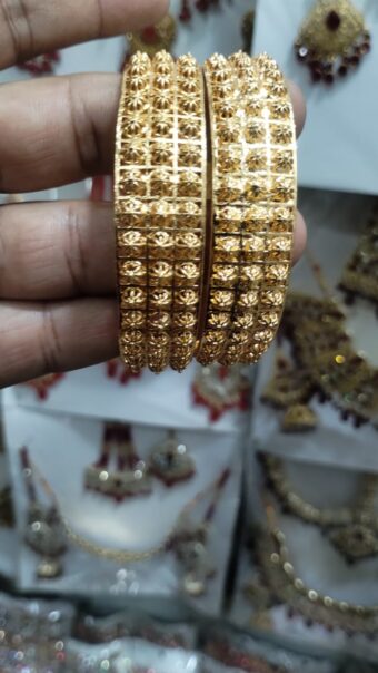 Golden Brass Bangles for Women – 1 Pair Artificial Jewelry Bangles in Bright Gold Color for Daily Use, Festive Wear, and Party Styling - Image 3