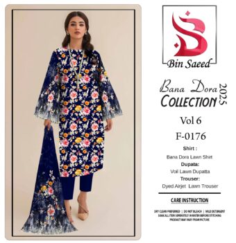 ✨ BINSAEED❤️  Bana Dora 3piece Unstitched Suit SUMMAER LAWN COLLECTION