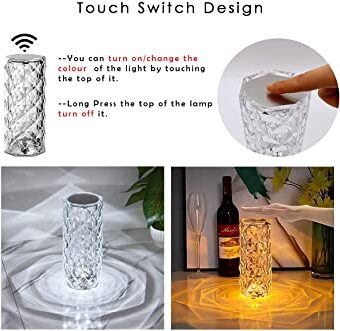 16 Colors Diamond Rose Crystal Touch Lamp Bedside Acrylic Usb Rechargeable Table Lamp - With Remote