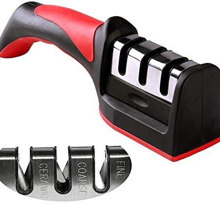 3-in-1 Knife Sharpener With Fruit And Meat Knife Peeler.3-Stage Diamond Coated Knife Sharpener,Kitchen Helper Three-piece Knife Sharpener Set With a Knife Ceramic peeler