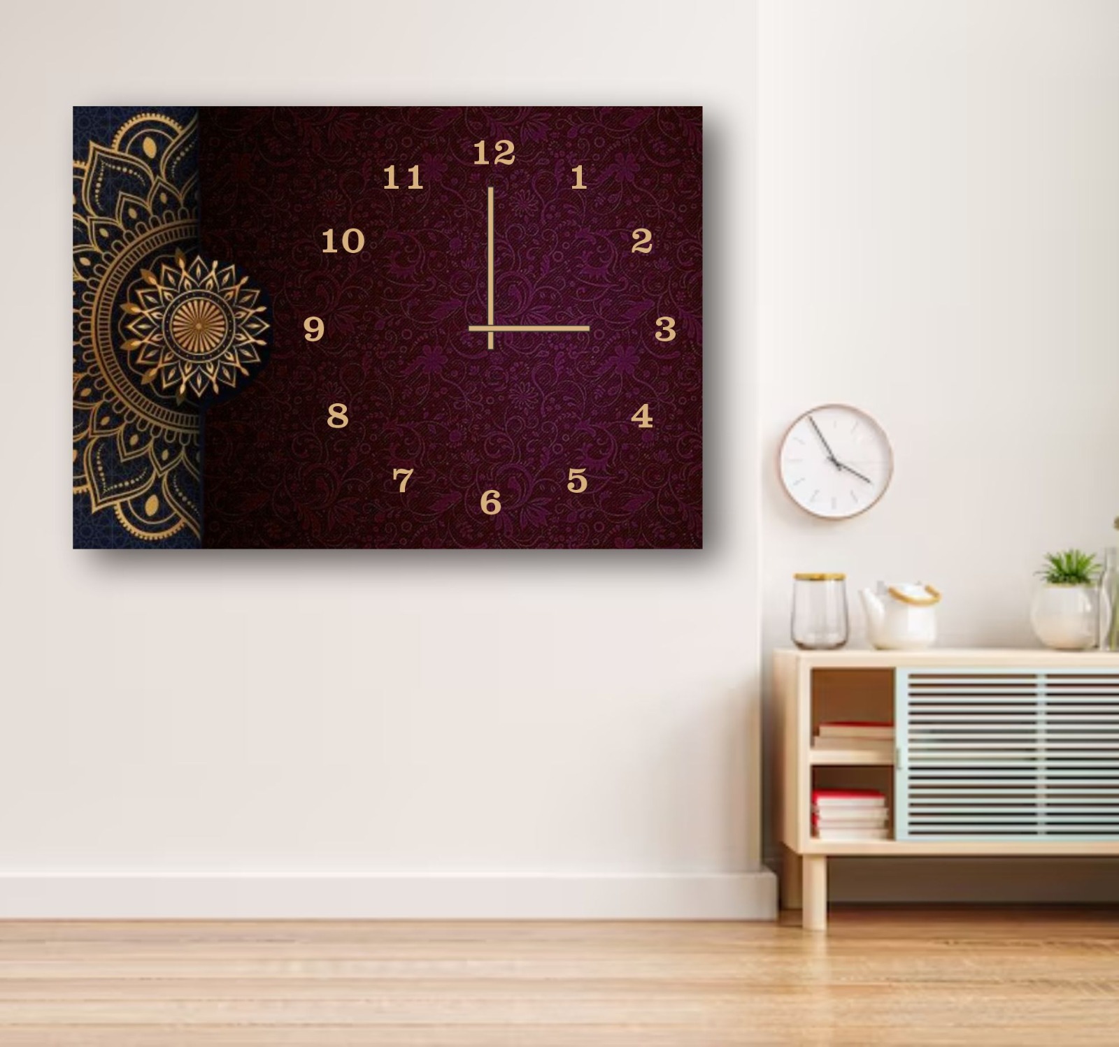 Elegant Digital Printed Wooden Wall Clock – 12x16 Inch Decorative Hanging Clock with Mandala Design | Premium Quality Wall Décor (Without Battery) - Image 2