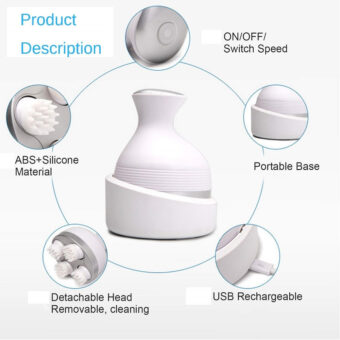 Scalp Massager, Electric Meridian Massage with 4 Moveable Massage Cluster, Rechargeable Portable Washable Head Massager to Relieve Fatigue and Hair Loss