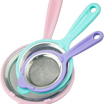 Colorful Stainless Steel Mesh Tea Strainer with Plastic Handle – Fine Sieve for Kitchen Use