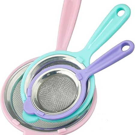 Colorful Stainless Steel Mesh Tea Strainer with Plastic Handle – Fine Sieve for Kitchen Use