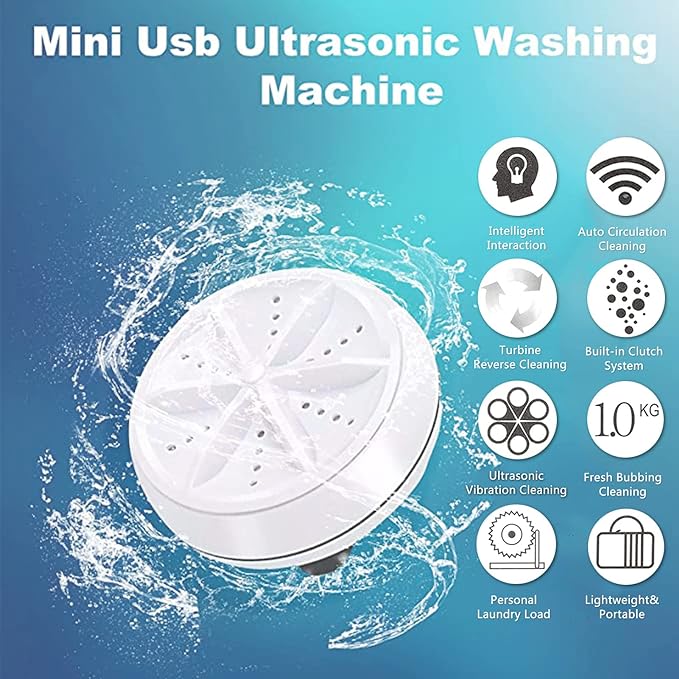 Portable USB Travel Turbo Mini Washer | Ultrasonic Rotating Turbine Washing Machine for Socks Underwear Dishes Clothes - Image 4
