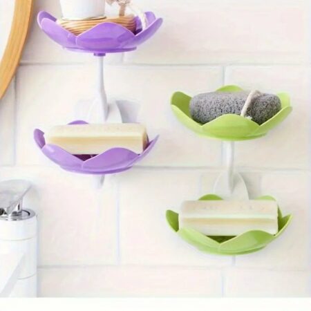 Multicolor Lotus Flower Soap Holder, Double Layer Wall-Mounted, No-Drill with Drainage, Quick-Dry Plastic Bathroom Organizer for Soap Storage, Soap Holder for Bathroom ( Random Color ) - 01 Stand