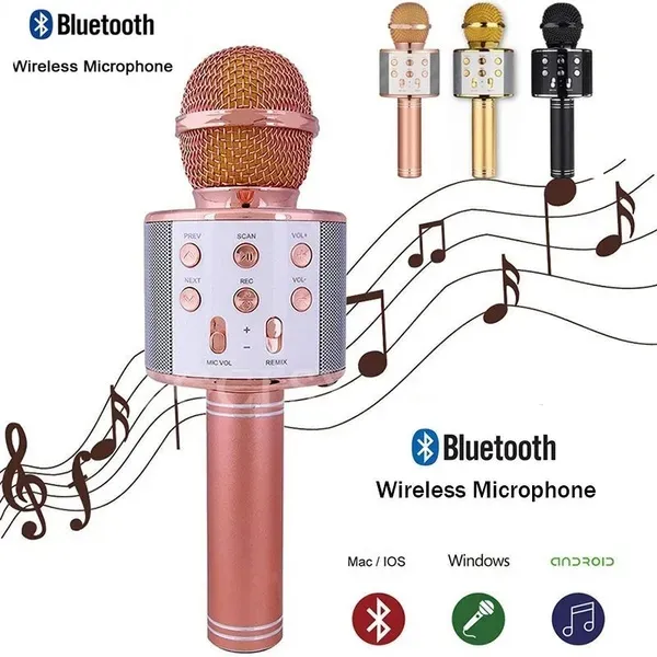 Bluetooth Microphone Karaoke Wireless Microphone Professional Speaker Handheld Microfone Player Singing Recorder Mic WS-858 KTV Microphone and Hifi Speaker - Image 3