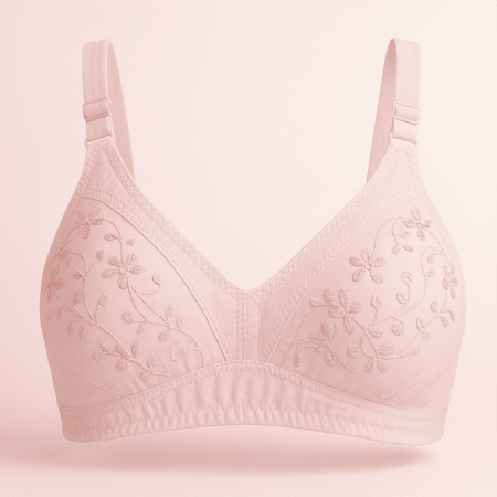 01 PCs Cotton Embroidered Chikan Bra for Women – Soft Breathable Fabric, Floral Design, Adjustable Straps, 2-Hook Closure, Daily Wear