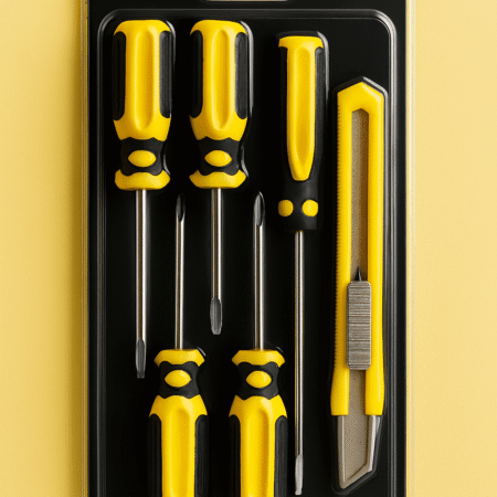 Set of 5 Screwdrivers & 1 Cutter – High Quality Hand Tool Kit with 2 Straight, 3 Cross Screwdrivers & Sharp Cutter for Household and DIY Use