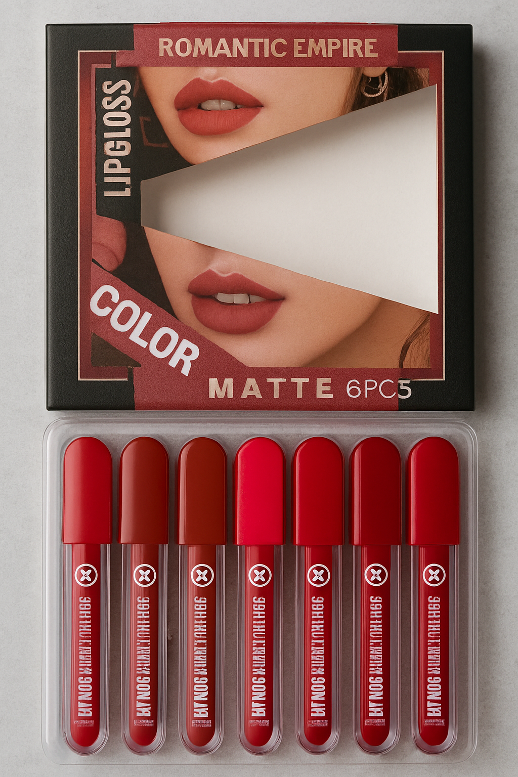 Romantic Empire Matte Lipgloss Set of 6 – High Pigment, Long-Lasting Liquid Lip Gloss | Shades of Red Collection - Image 2
