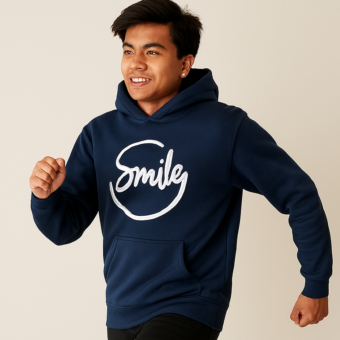 Navy Blue Smile Hoodie for Men | Premium Quality, Stylish & Machine Washable